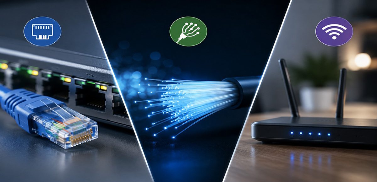 راهنمای جامع انتخاب کابل شبکه: اترنت، فیبر نوری یا وای‌فای؟